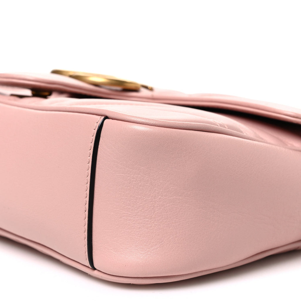 Gucci Calfskin Matelasse Small GG Marmont Shoulder Bag Perfect Pink
