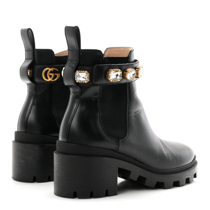 Gucci Calfskin Women's Crystal GG Trip Chelsea Ankle Boots 36.5 Black