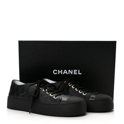 Chanel Lambskin Printed Logo Women's Sneakers 38 Black