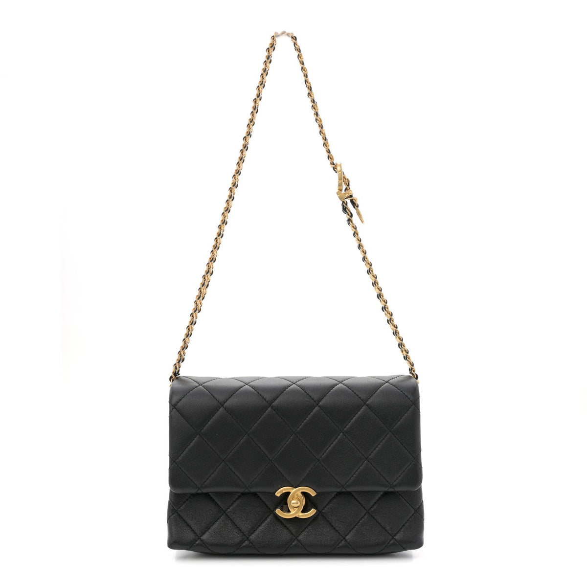 Mini Quilted Calfskin Flap Shoulder Bag - Black
