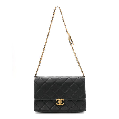 Mini Quilted Calfskin Flap Shoulder Bag - Black