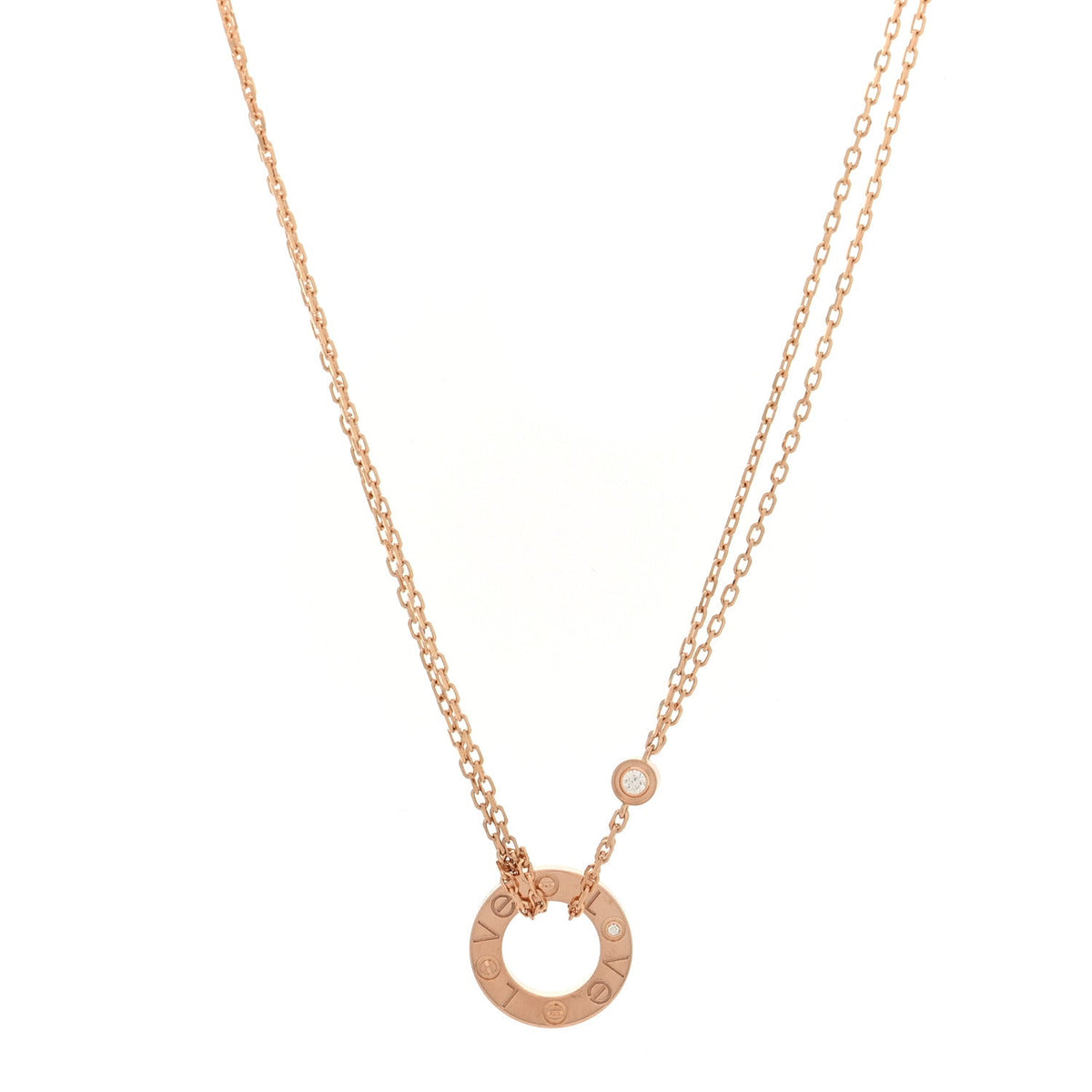 18K Pink Gold 2 Diamond LOVE Necklace