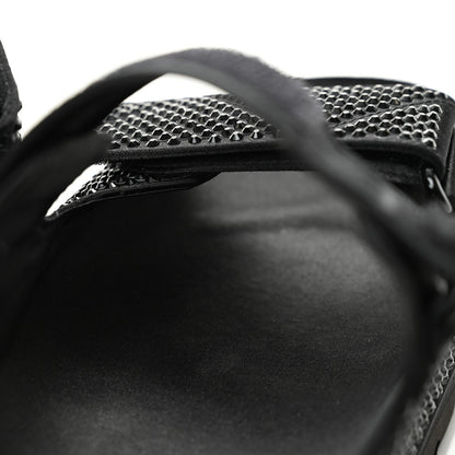 Prada Satin Crystal Women's Logo Velcro Sandals 37.5 Black