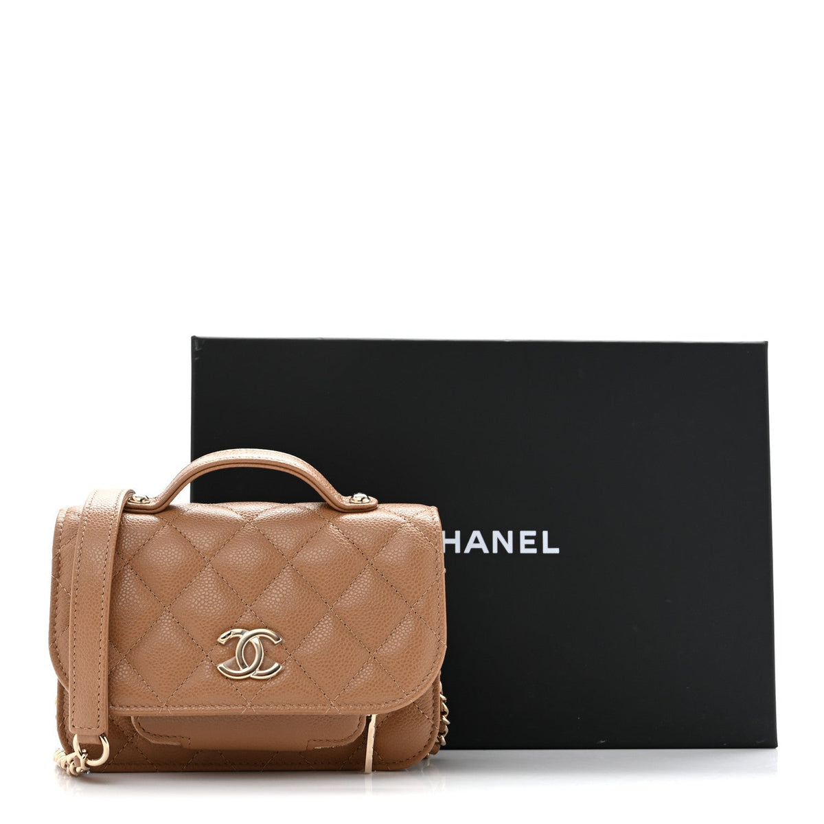 Chanel Caviar Quilted Business Affinity Clutch Dark Beige