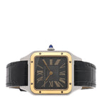 Cartier Stainless Steel 18K Yellow Gold Alligator 31.4mm Santos Dumont Watch Grey
