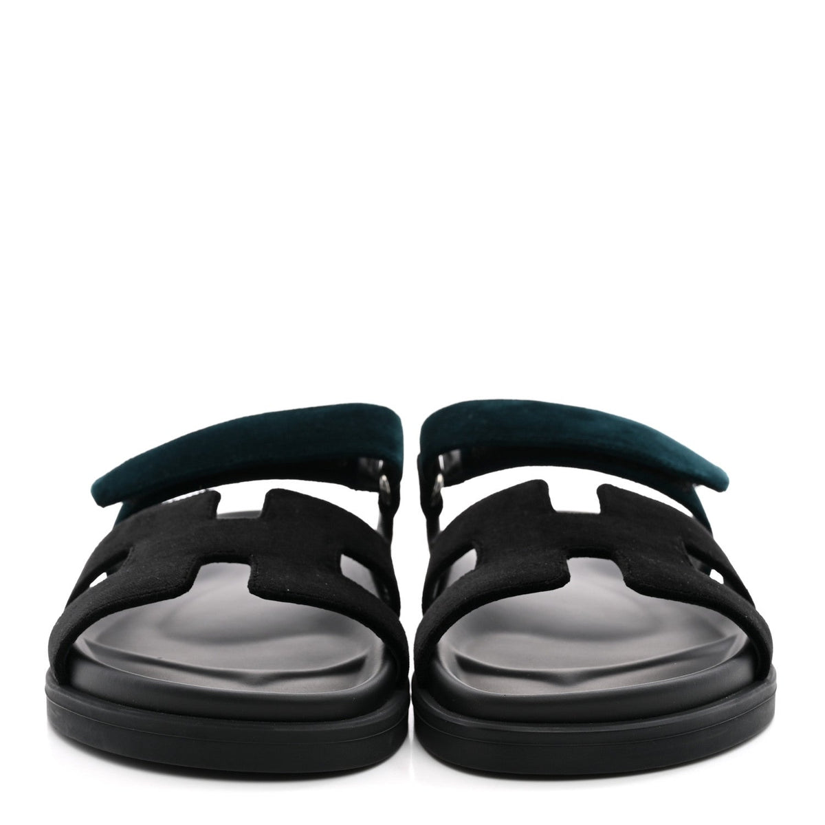 Hermes Velvet Women's Chypre Sandals 36 Black Vert Mousse
