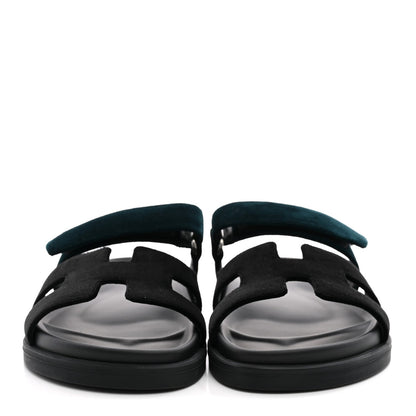 Hermes Velvet Women's Chypre Sandals 36 Black Vert Mousse
