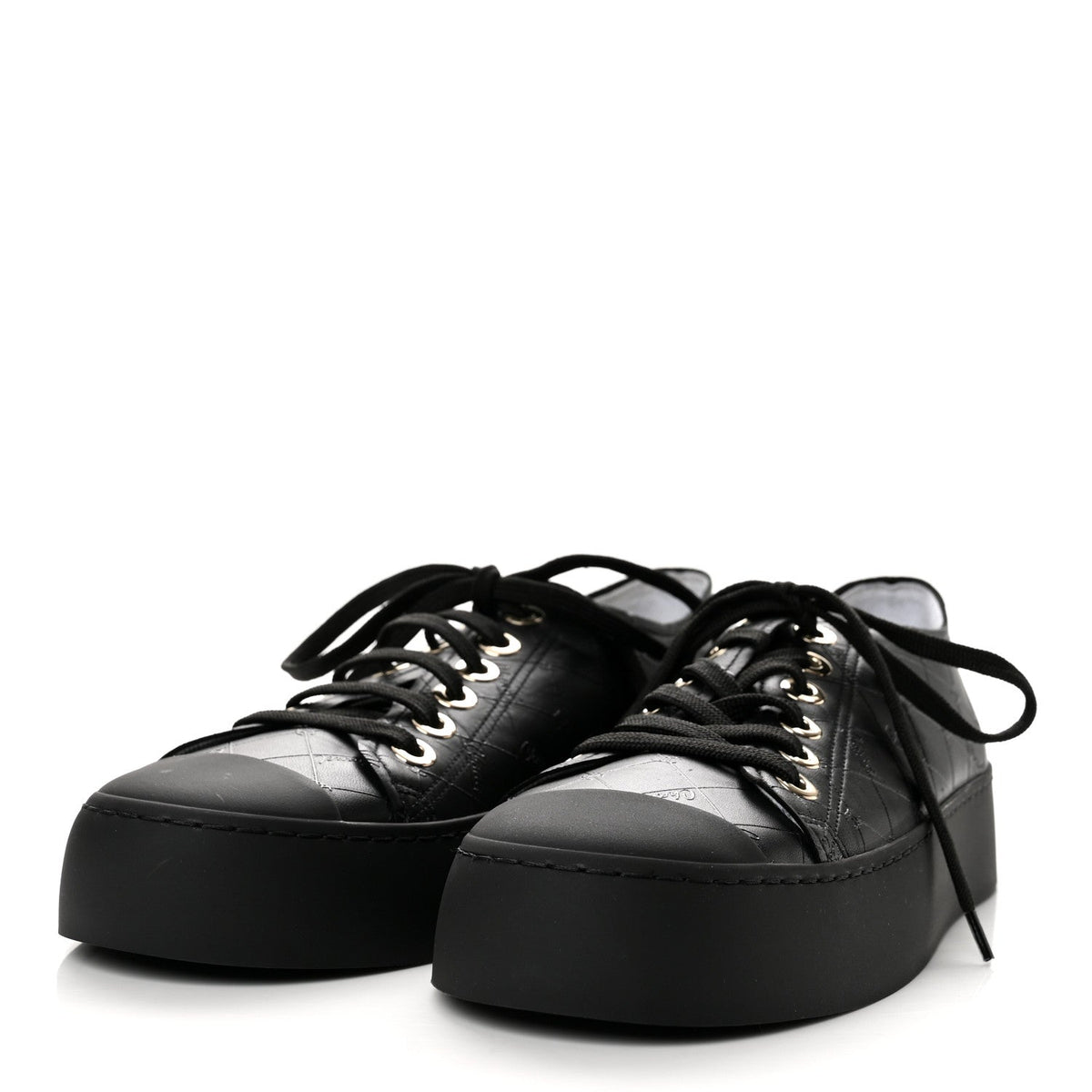 Chanel Lambskin Printed Logo Women's Sneakers 38 Black