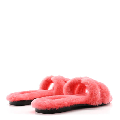Hermès Woolskin Women's Oran Sandals 37 Rose Du Désert