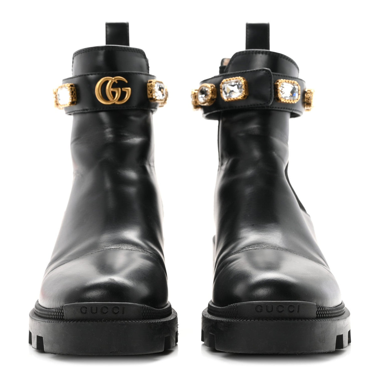 Gucci Calfskin Women's Crystal GG Trip Chelsea Ankle Boots 36.5 Black