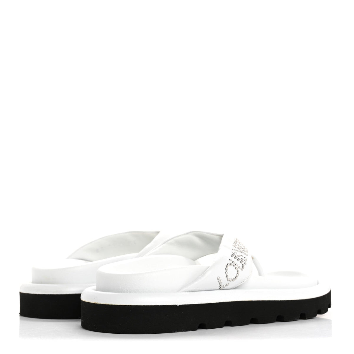 Louis Vuitton Calfskin Women's Logo Studded Pillow Flat Sandals 35 White