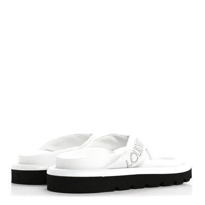 Louis Vuitton Calfskin Women's Logo Studded Pillow Flat Sandals 35 White