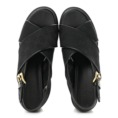 Gucci GG Canvas Women's Monogram Trip Lug Sole Sandals 38.5 Black