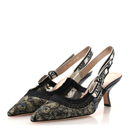 Christian Dior Mesh Women's Butterfly Embroidered J'Adior Pumps 36 Black