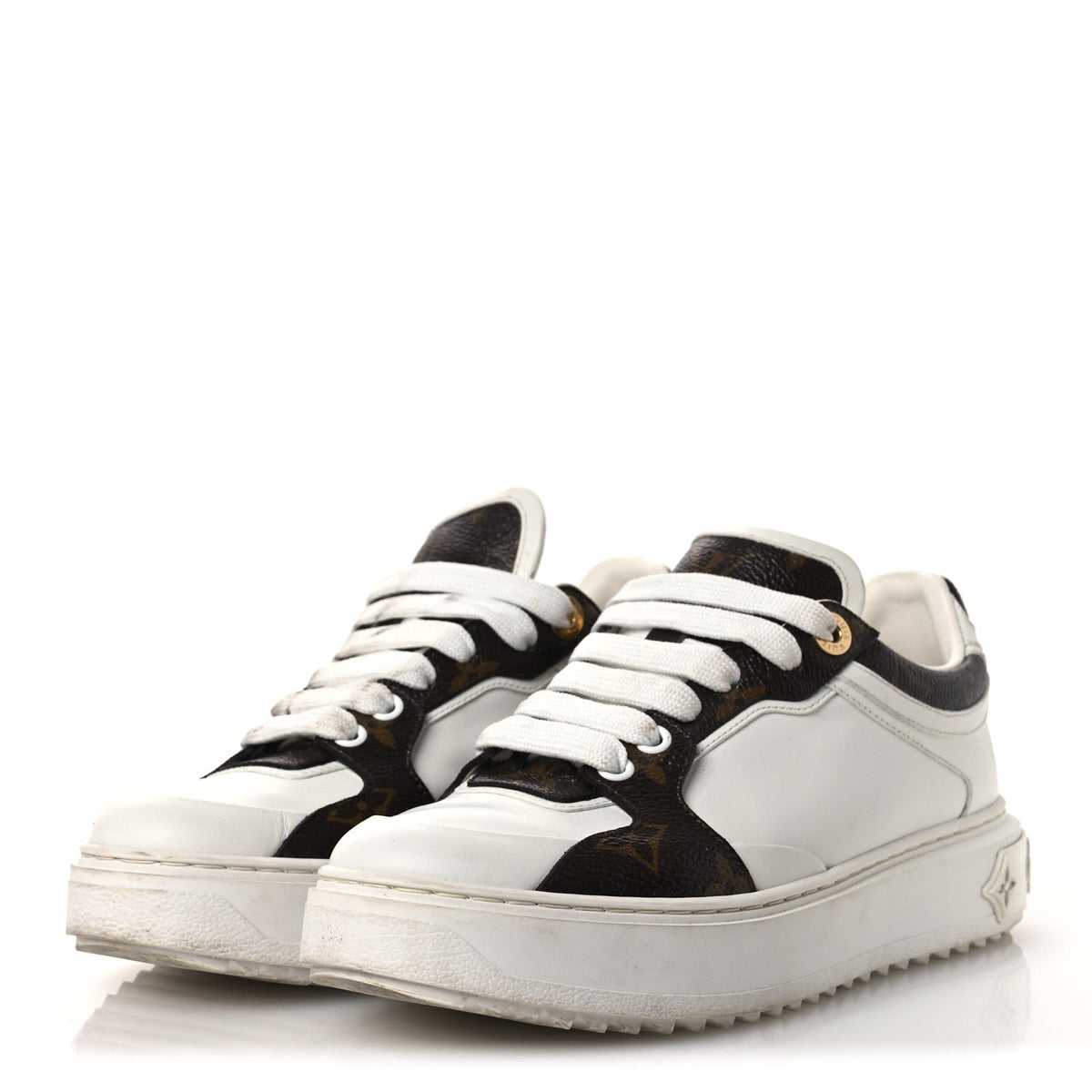 Louis Vuitton Calfskin Women's Embossed Monogram Time Out Sneakers 36 White