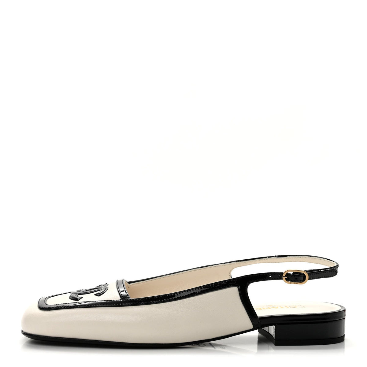 Lambskin Patent Calfskin CC Slingback Sandals White Black