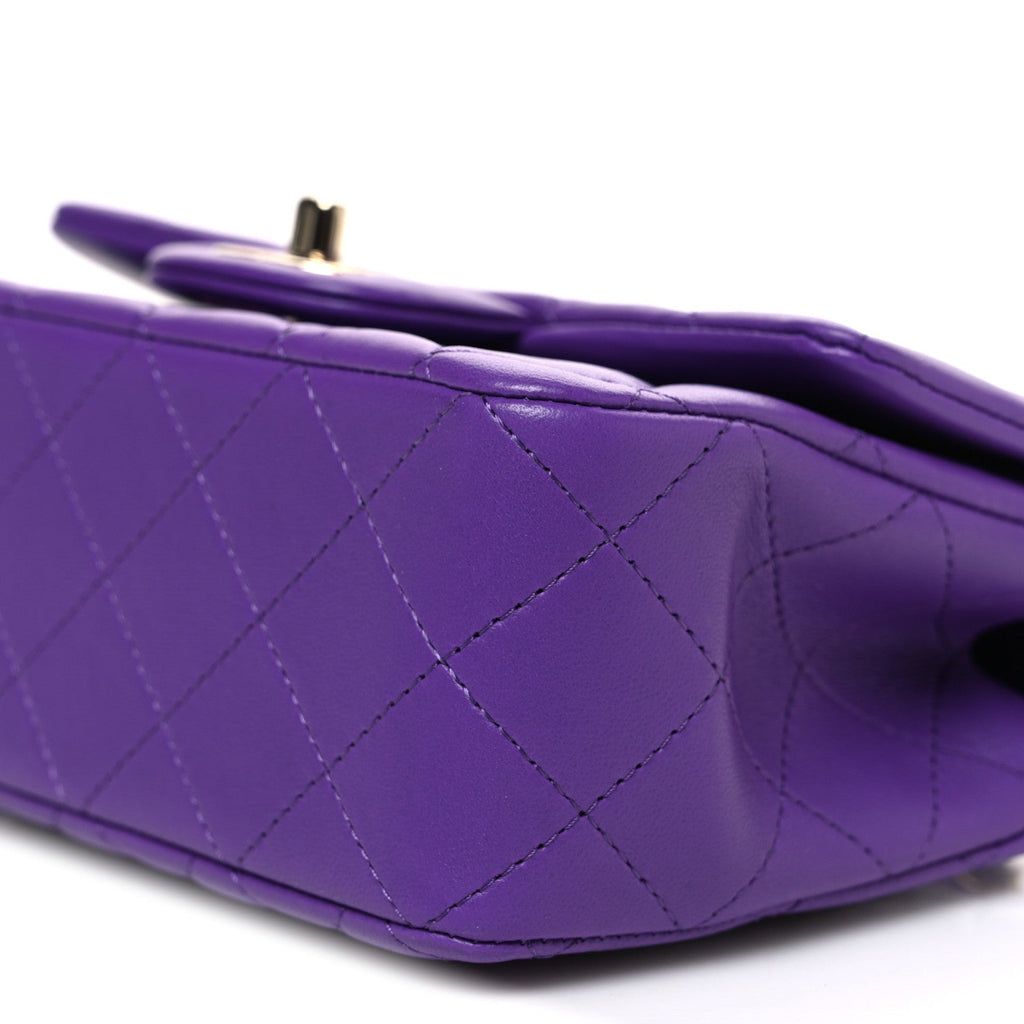 Chanel Lambskin Quilted Mini Top Handle Rectangular Flap Dark Purple