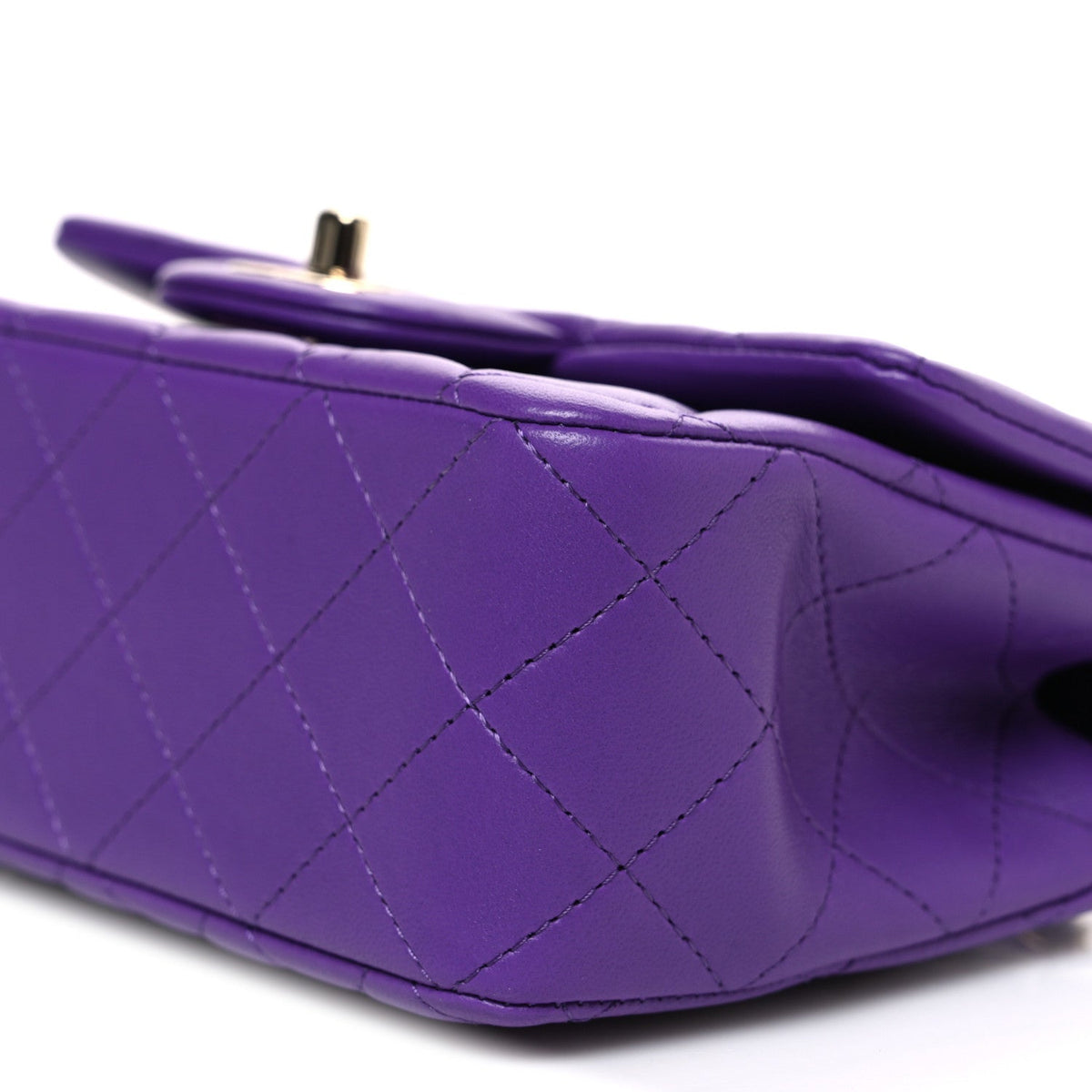 Chanel Lambskin Quilted Mini Top Handle Rectangular Flap Dark Purple