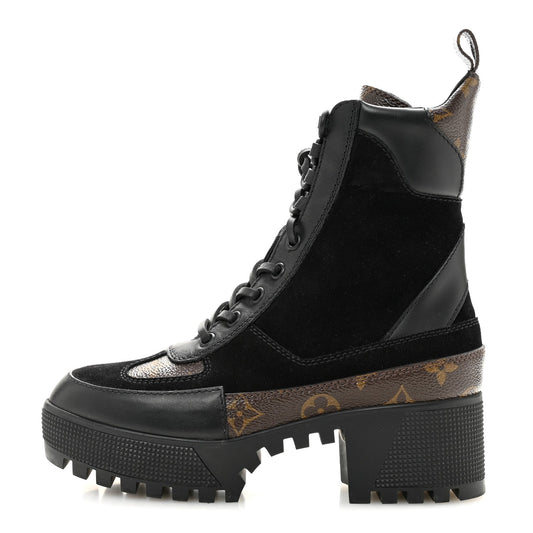 Louis Vuitton Suede Calfskin Monogram Laureate Platform Desert Boots Black