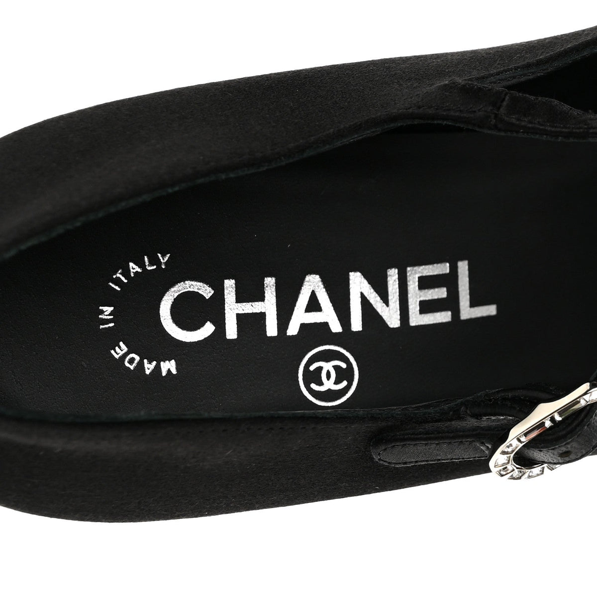 Chanel Satin Crystal Mary Jane Women's Pumps Black