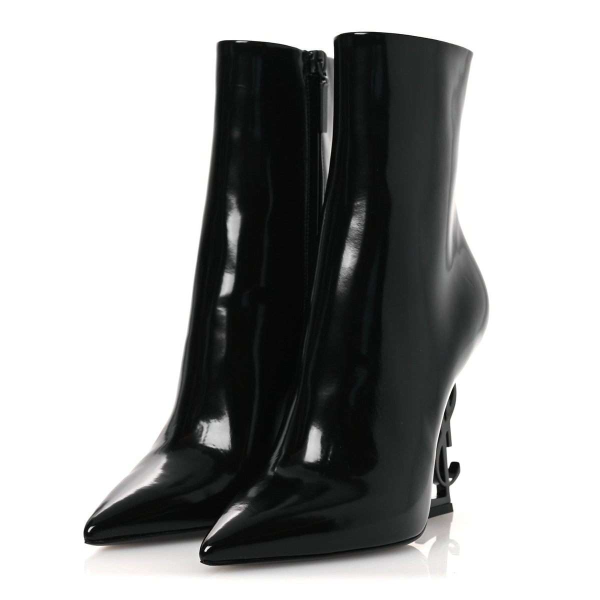 Saint Laurent Glazed Calfskin Women's Opyum Ankle Boots 36 Black