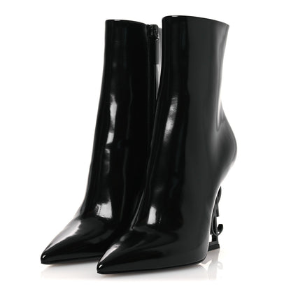 Saint Laurent Glazed Calfskin Women's Opyum Ankle Boots 36 Black
