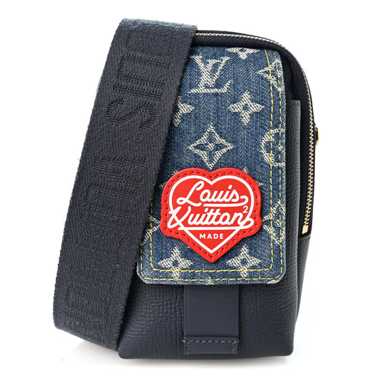 X Nigo Denim Monogram Flat Double Phone  Pouch