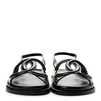 Chanel Crumpled Shiny Lambskin Women's CC Cut Out Dad Sandals 39 Black
