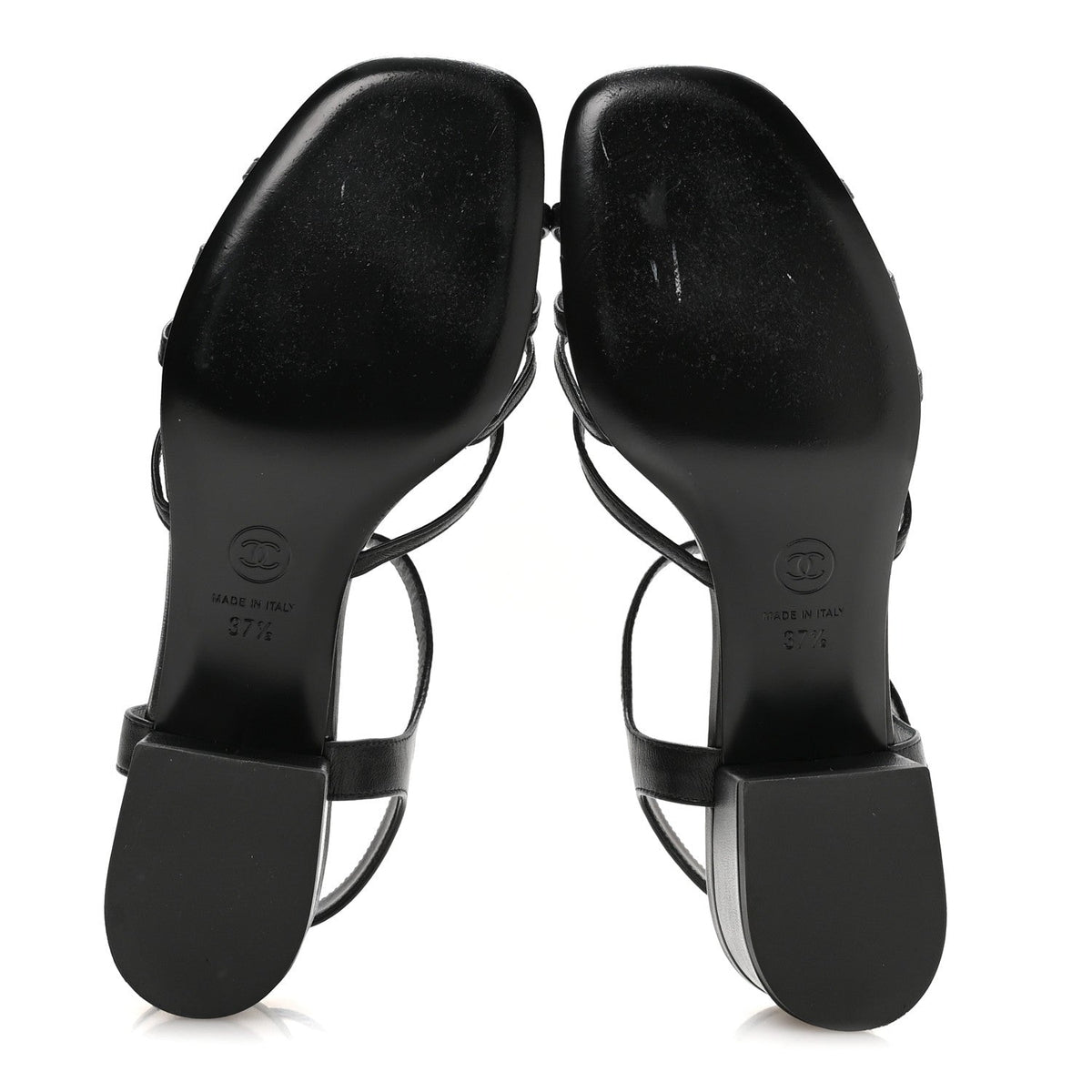 Chanel Lambskin Crystal CC Women's Sandals 37.5 Black