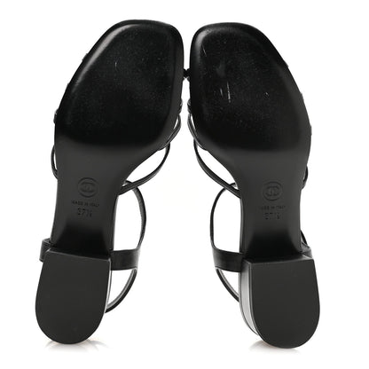 Chanel Lambskin Crystal CC Women's Sandals 37.5 Black