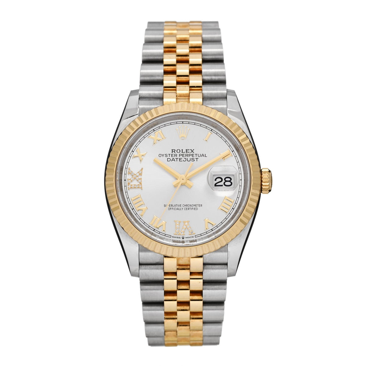 Rolex Stainless Steel 18K Yellow Gold 36mm Datejust Watch Silver 126233
