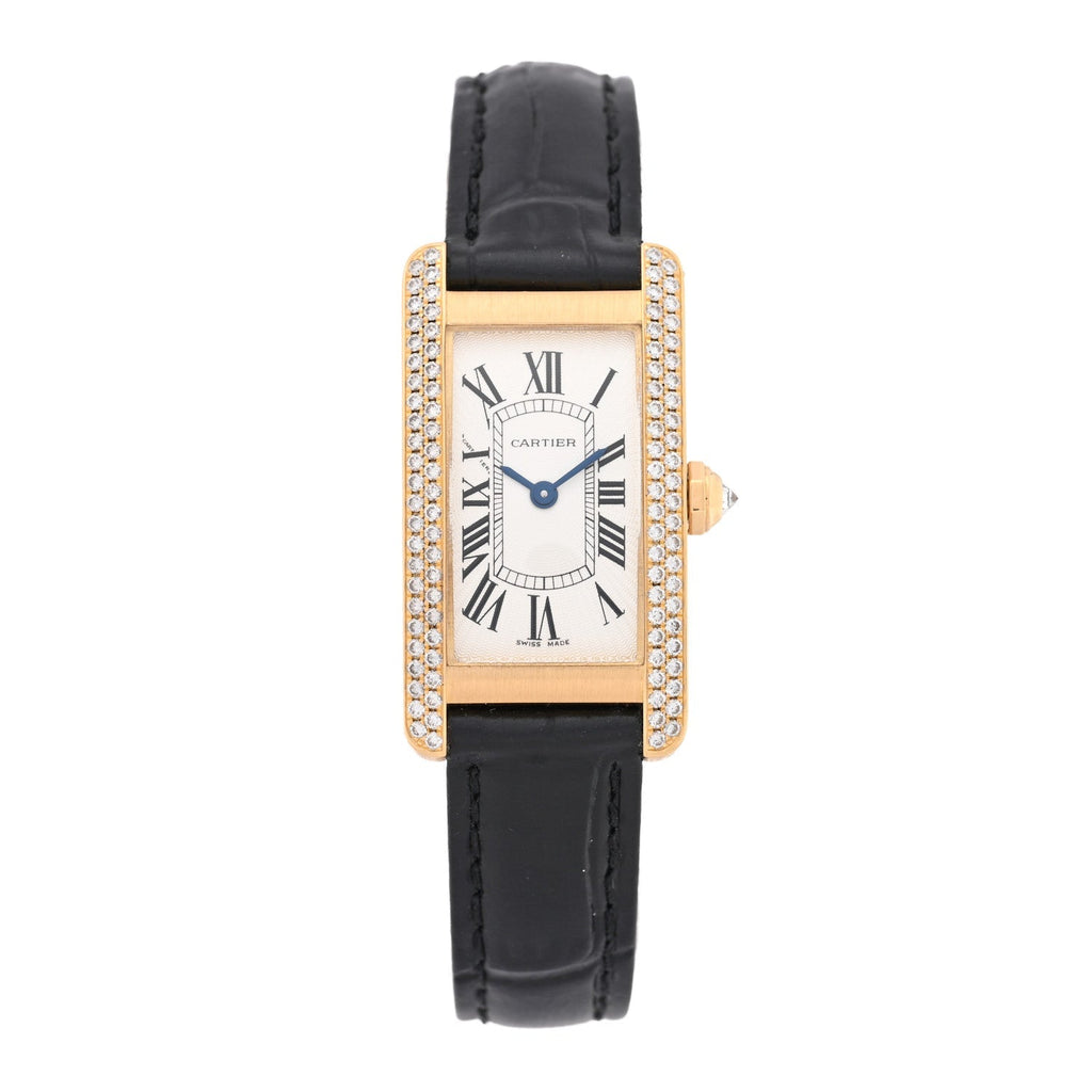 Cartier 18K Yellow Gold Diamond 19mm Tank Americaine Watch Black