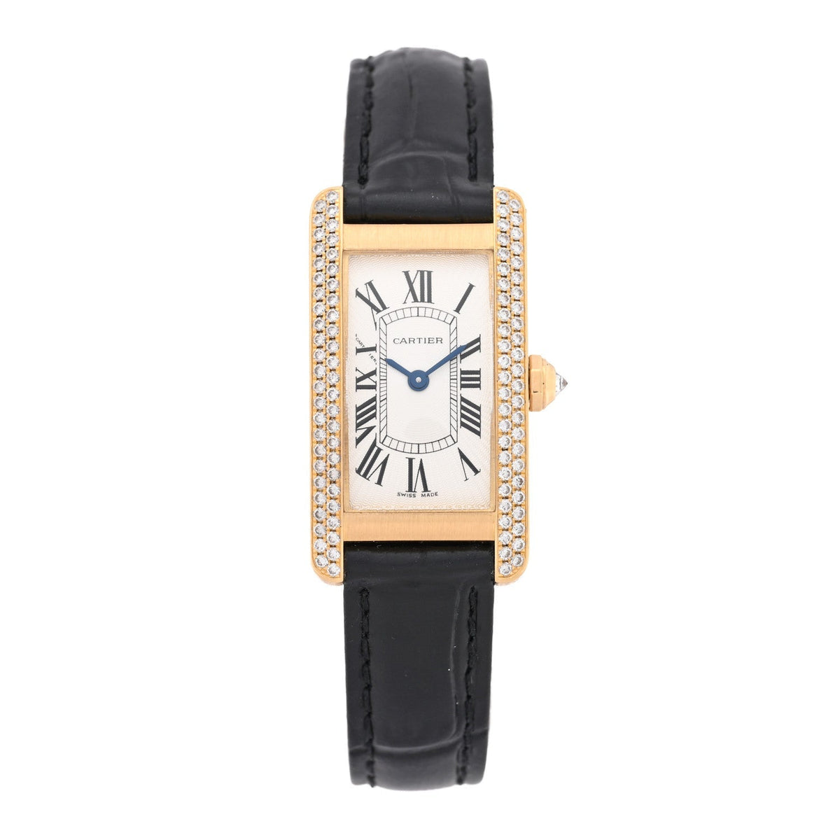 Cartier 18K Yellow Gold Diamond 19mm Tank Americaine Watch Black