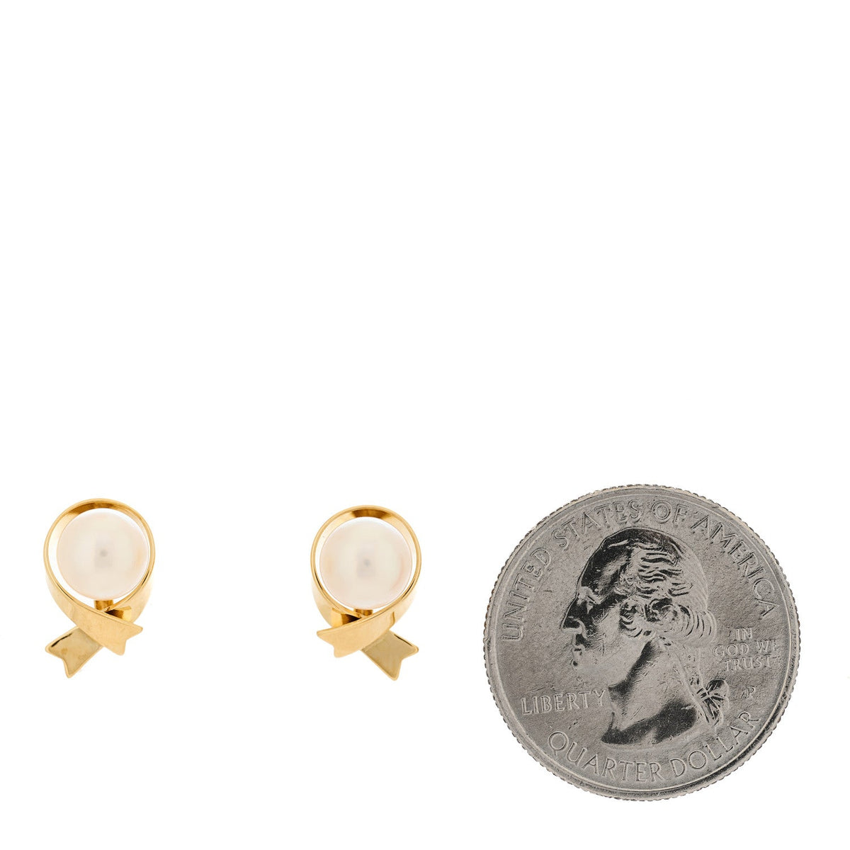 18K Yellow Gold Akoya Cultured Pearl 7mm Bow Stud Earrings