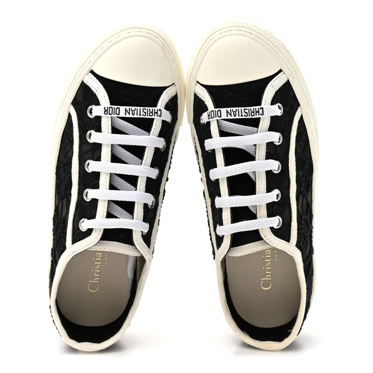 Dior Macramé Embroidered Cotton Women's Walk'N'Dior Sneakers 36 Black and White
