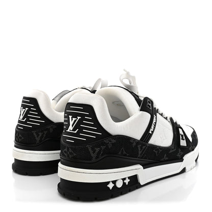 Louis Vuitton Calfskin Denim Men's LV Trainer Sneakers 10 Black