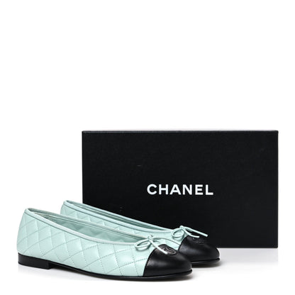 Chanel Quilted CC Cap Toe Women's Ballerina Flats Light Blue