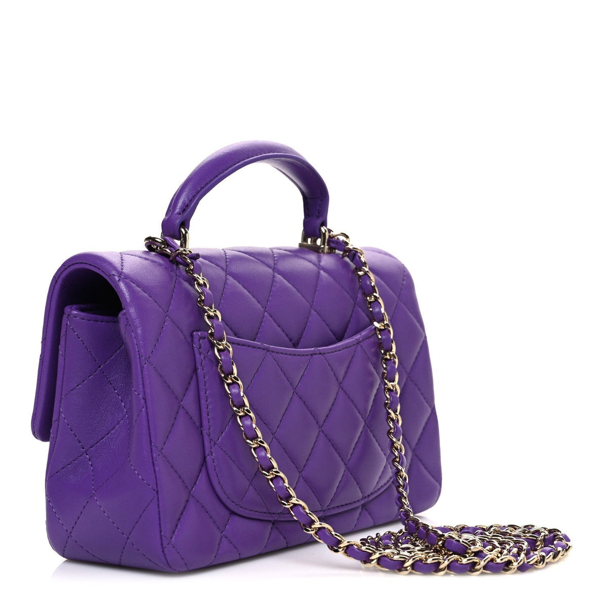 Chanel Lambskin Quilted Mini Top Handle Rectangular Flap Dark Purple