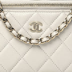 Chanel Caviar Quilted Small Tiny CC Vanity Case With Chain Light Grey