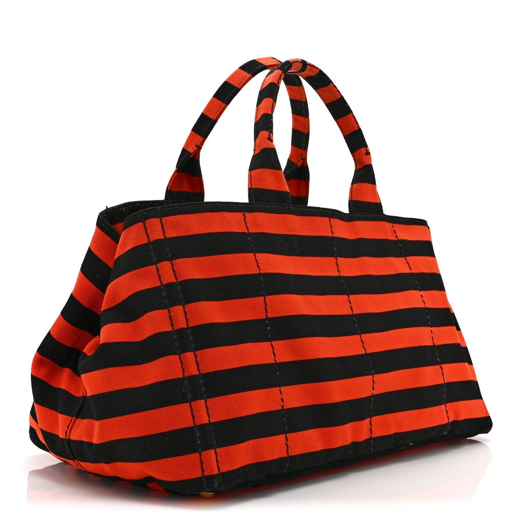 Prada Canapa Striped Tote Arancio