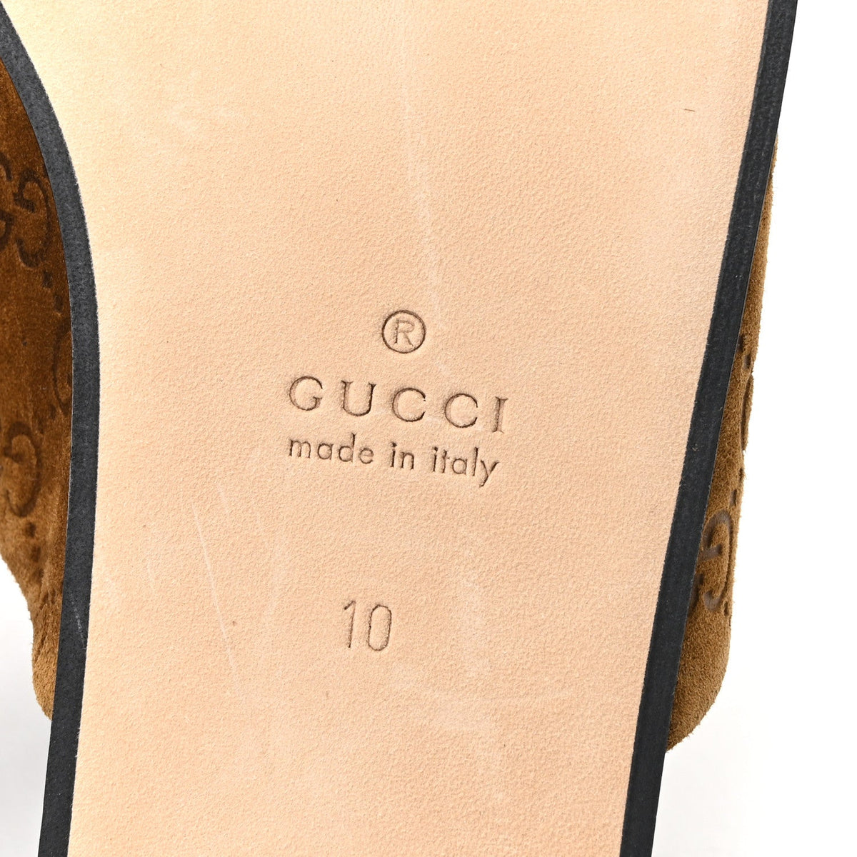 Gucci Suede Cachemire Men's Monogram Princetown Slippers 10 Pepper Brown