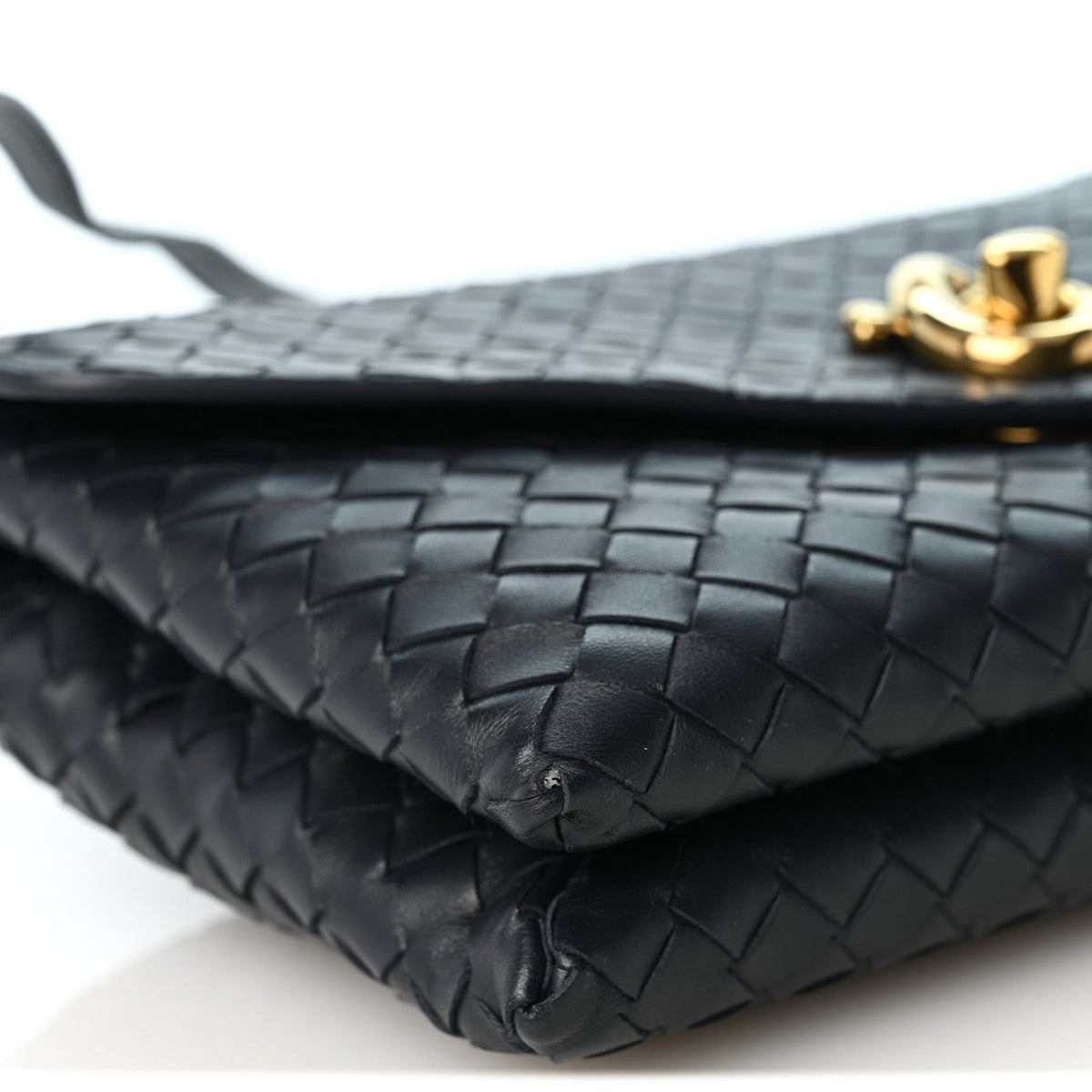 Bottega Veneta Nappa Intrecciato Knot Lock Crossbody Bag Midnight