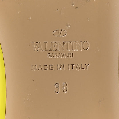 Valentino Garavani Patent Leather Women's Rockstud Flats 38 Acid Yellow