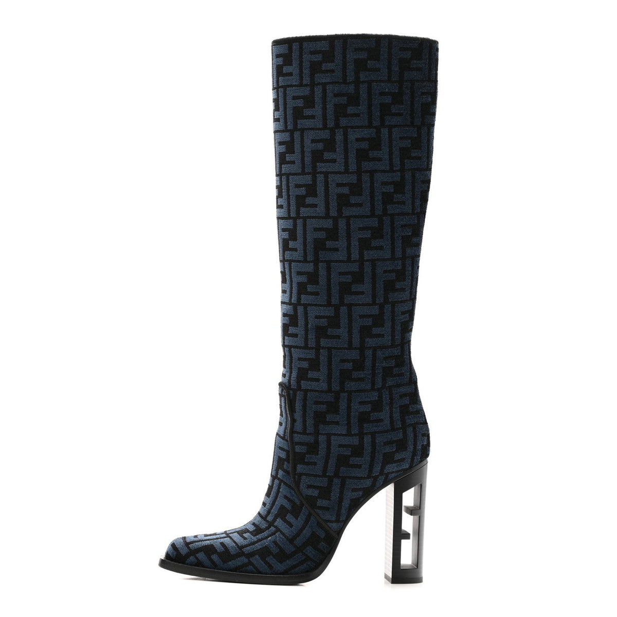 Fendichenille Jacquard Ff 110Mm Knee Boots Black Blue