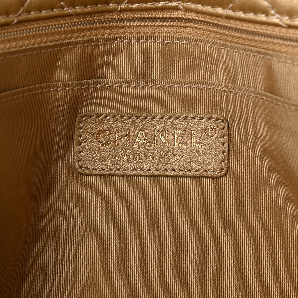 Chanel Metallic Calfskin Quilted Small XXL Travel Flap Bag Gold