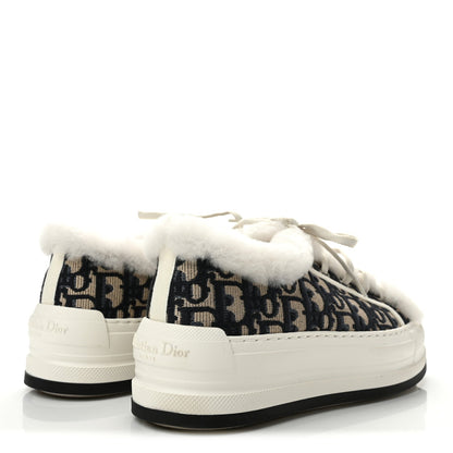 Christian Dior Canvas Shearling Women's Oblique Walk'N'Dior Platform Sneakers 39 Deep Blue