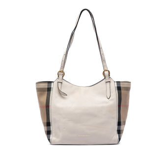 Canterbury Tote Leather and House Check Canvas Small