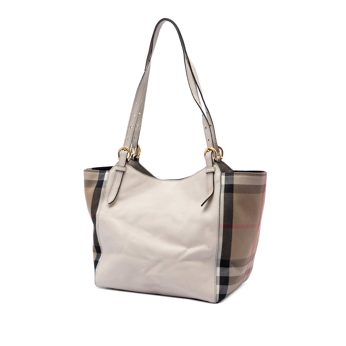 Canterbury Tote Leather and House Check Canvas Small