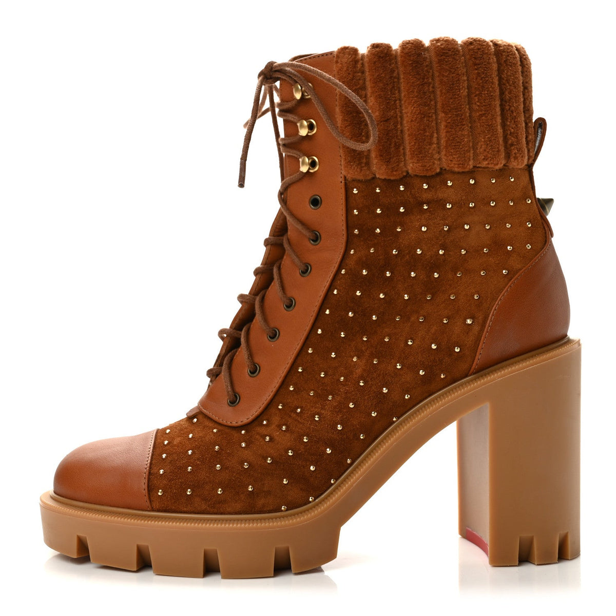 Christian Louboutin Suede Velvet Women's Dakita Lug 70 Boots 36 Foxy Gold