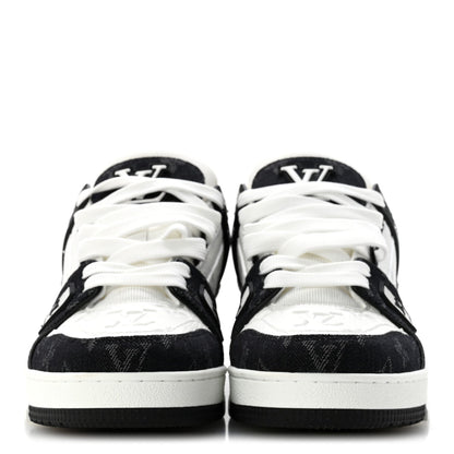 Louis Vuitton Calfskin Denim Women's LV Trainer Sneakers 39 Black